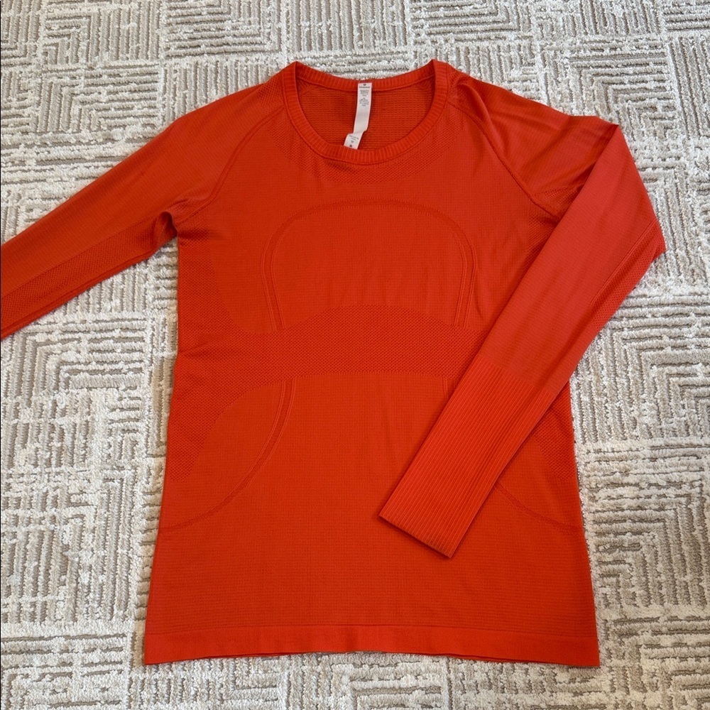 Lululemon Swiftly Tech Long Sleeve Bright Coral Crewneck Athletic Shirt